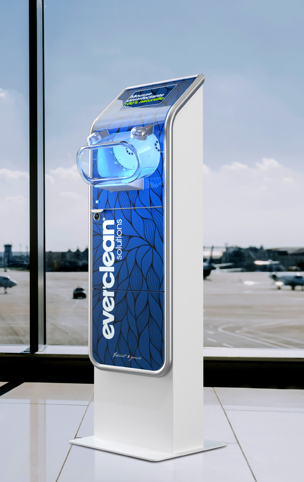borne de désinfection dans un aéroport